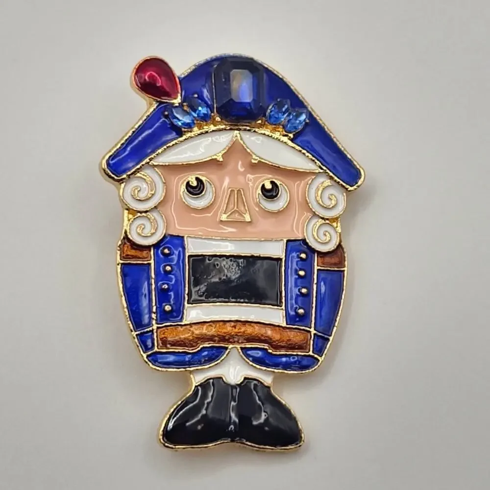 Chubby Nutcracker Christmas Brooch Faux Jewel and Enamel Holiday